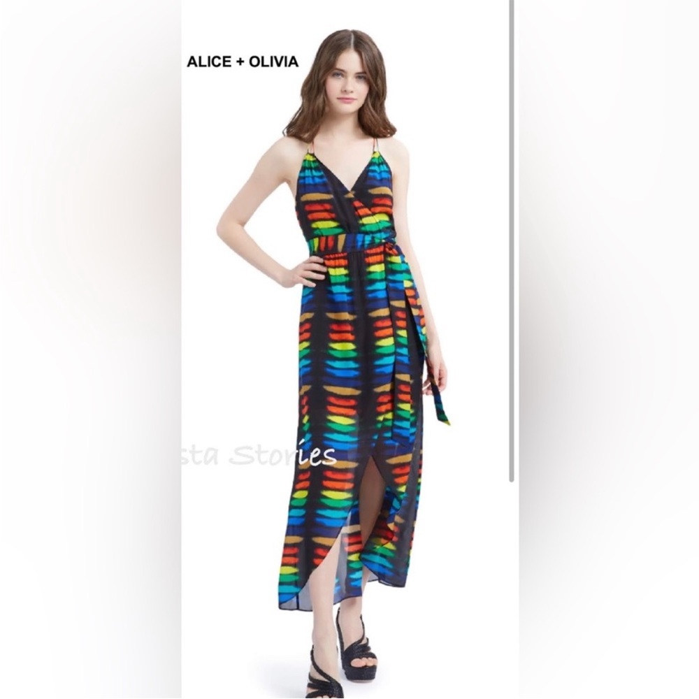 Alice + Olivia Multicolor Rainbow Striped Maxi Dress Size S